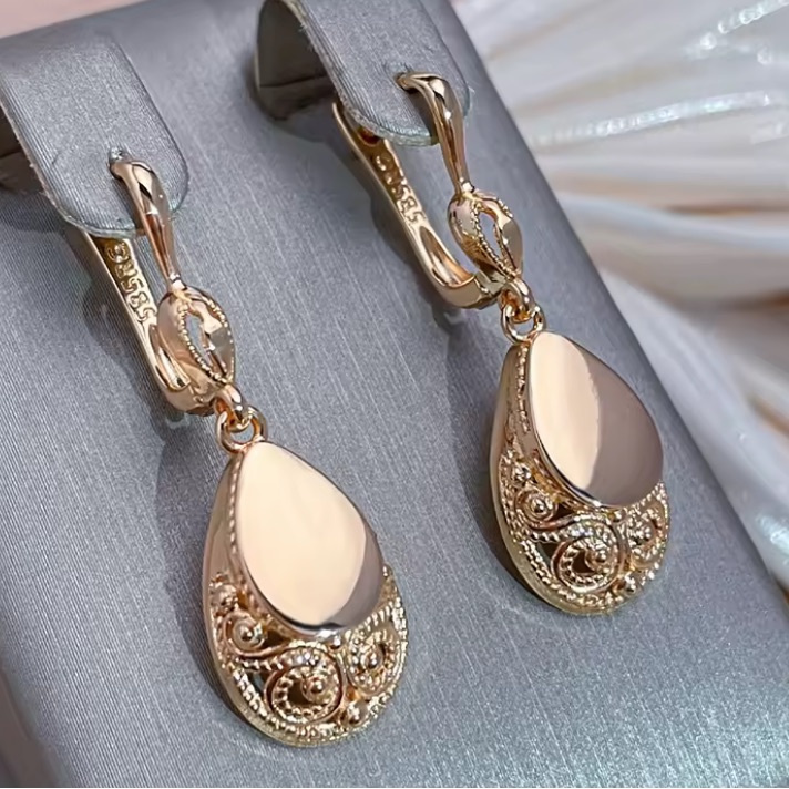 58614k Rose Gold Teardrop Filigree Dangle Earrings - Women Jewelry 58$